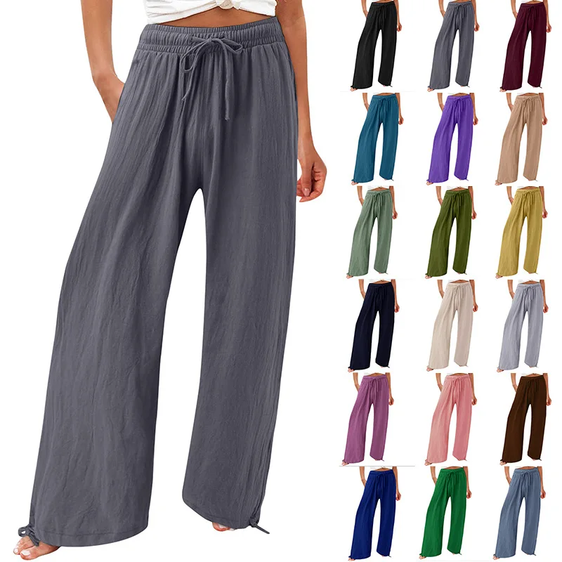 Women Loose Wide Leg Summer Pants Drawstring Beachwear