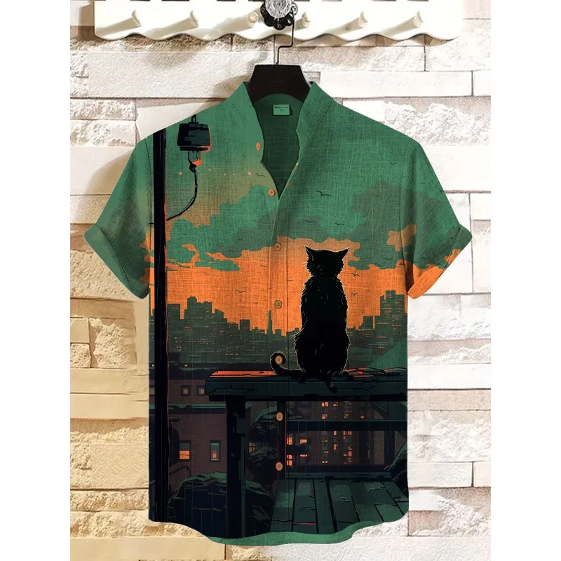 Men's Floral Otter Water Japanese Art Print Casual Shirt Harajuku Summer Hipster Button Down Shirts Holiday Hip Hop Streetwear