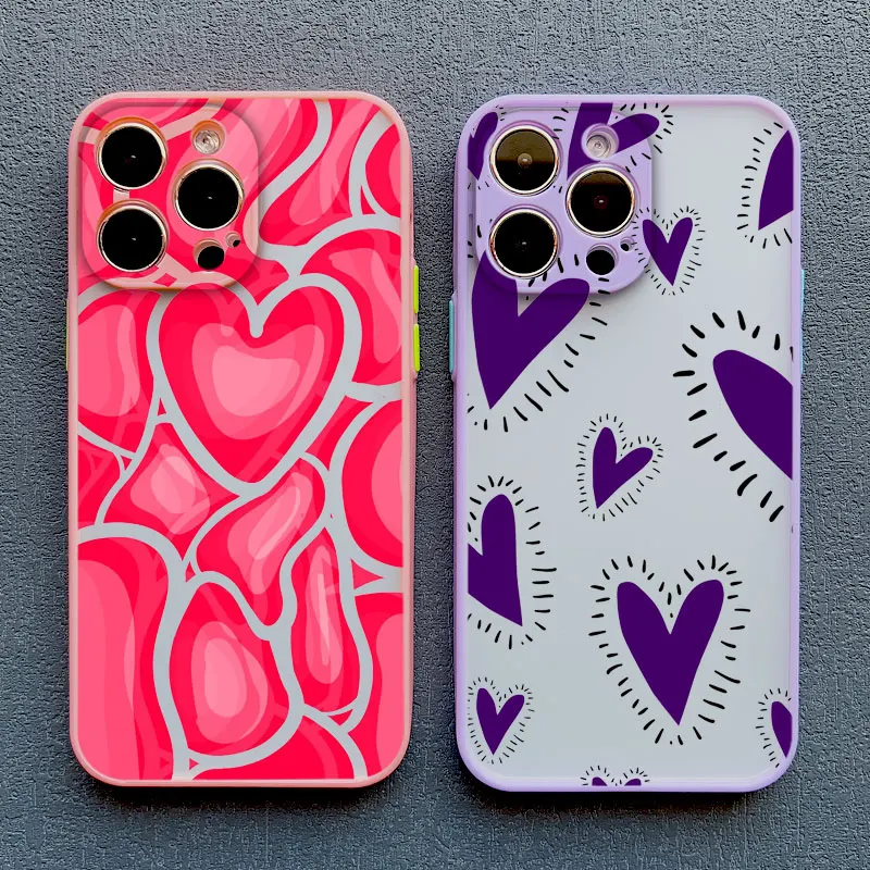 Chic Full Screen Red Love Heart Pink Shockproof Phone Case