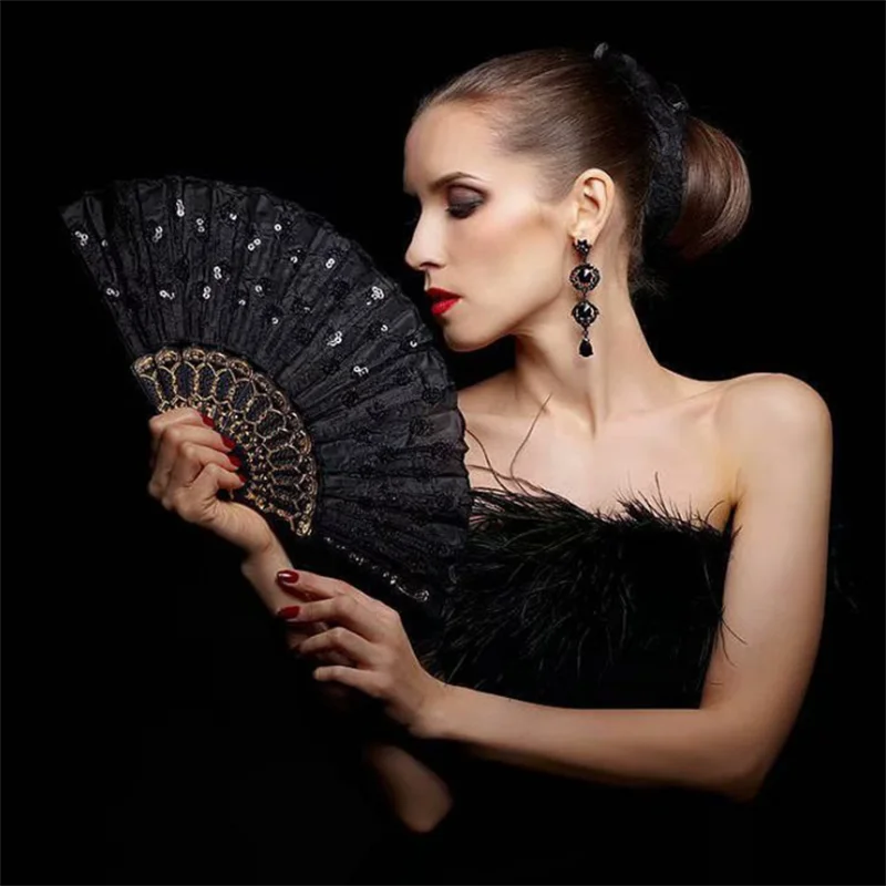 

Silk Fan Folding Fan Wedding Art Gifts Peacock Sequin Dancing Fan Hand Held Fan Chinese Style Classical Hand Fans Dance Manual