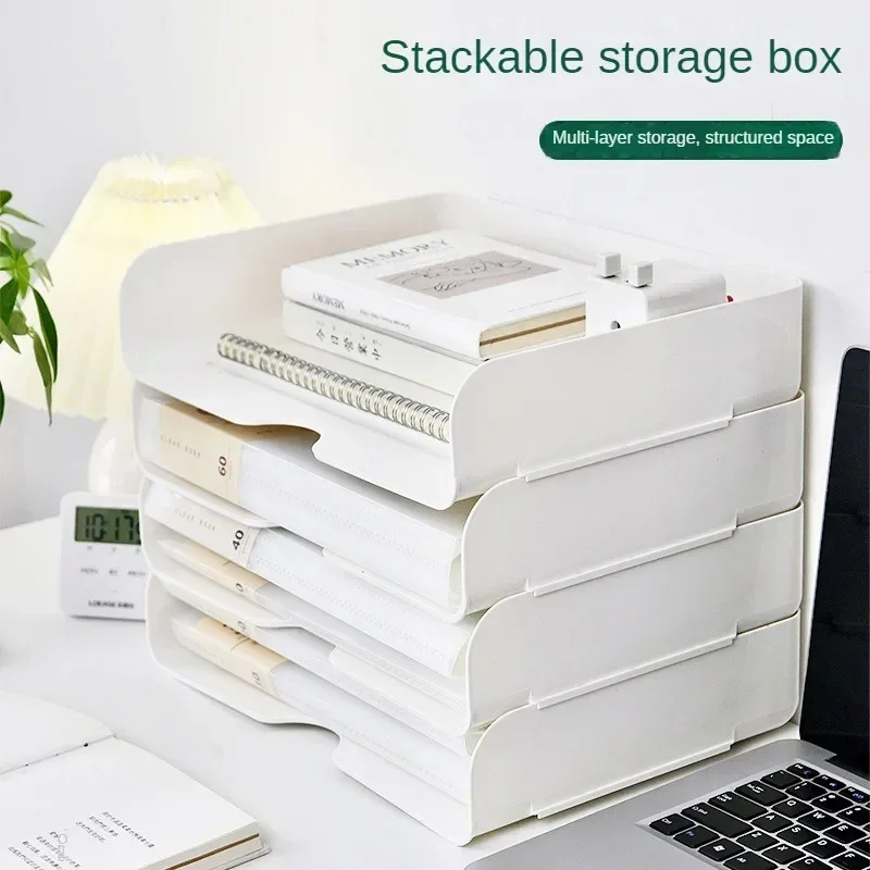 Storage Box Storage Racks File Organizer Simple Style Multi-use Sturdy Storage Box Desktop File Organizer Stackable Storage Tray A4 Papers Rack Stationery Box Book Shelf