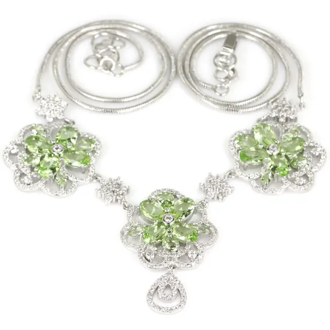 20g 925 SOLID STERLING SILVER Customized necklace CHAIN Flowers Green Tsavorite Garnet Citrine Tourmaline Blood Ruby CZ  18.5 in