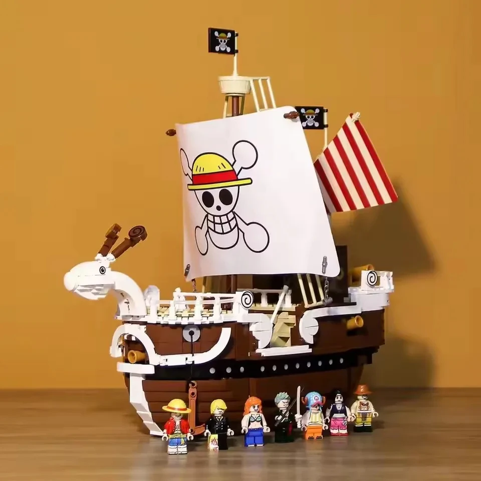 In Stock One Piece 1047Pcs +7pcs Figure Merry Luffy Boat Building Blocks Bricks Set Toys for Children Birthdays Christmas Gifts