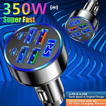 Caricabatterie da auto a ricarica rapida da 350W con 6 porte PD QC3.0 USB C, caricatore rapido per telefono da auto, adattatore di tipo C per iPhone Samsung Xiaomi Huawei