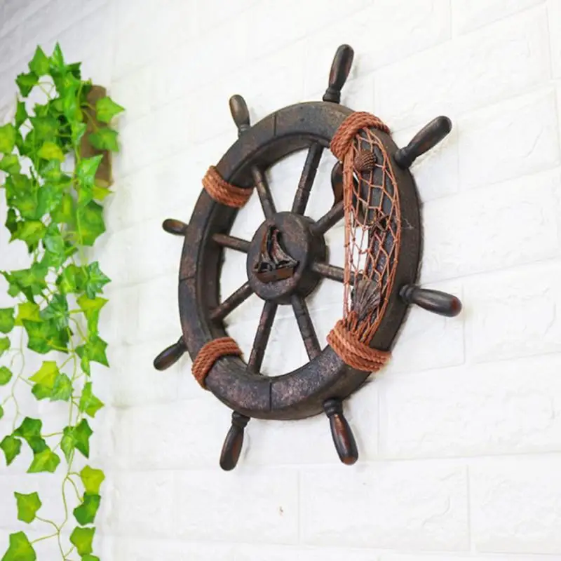1Pc Creative Rudder Wooden Retro Ship Wheel Wall Decoration Mediterranean Style Ship Rudder Wall Hanging (Assorted Color)