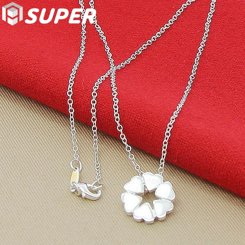 

925 Sterling Silver Heart Four Leaf Clover Pendant Necklace 18 Inch Chain For Woman Wedding Engagement Charm Jewelry