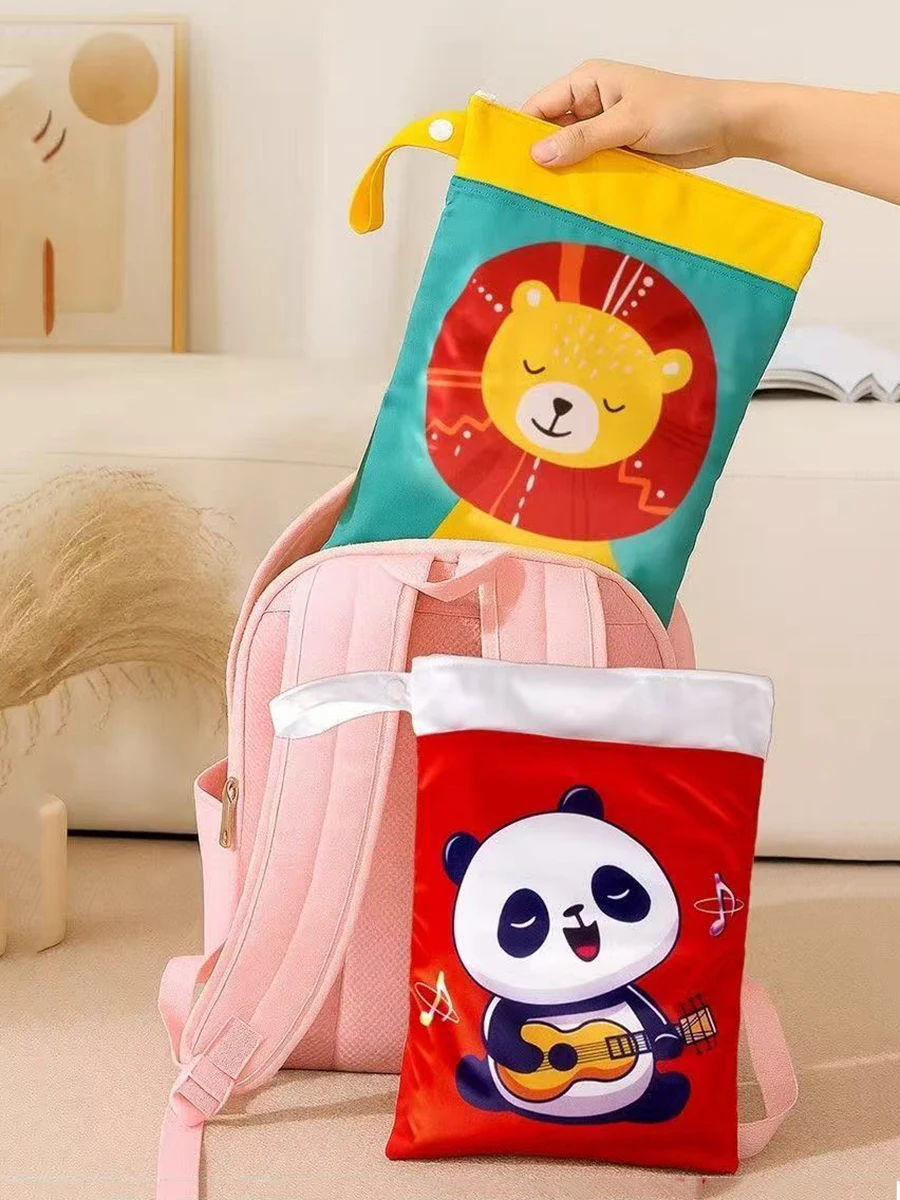 방수 습식 건식 기저귀 가방 25x35cm 손잡이가 있는 이중 지퍼 베이비 샤워 엄마 가방 여행용 재사용 가능한 기저귀 보관 파우치