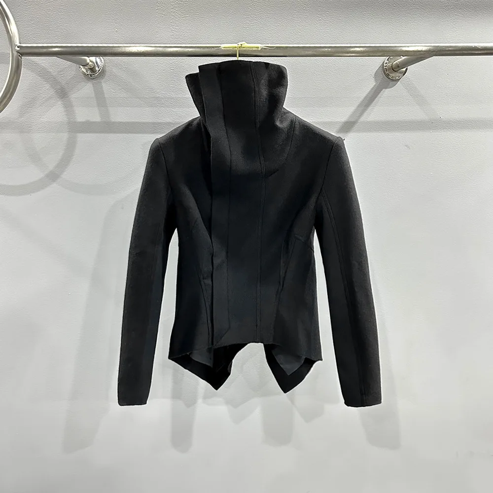 

High Street Rick Clothes for Women Coat for Women Irregular Zipper Design Jacket Ro Owens Slim Fit Jacket Short Jacket