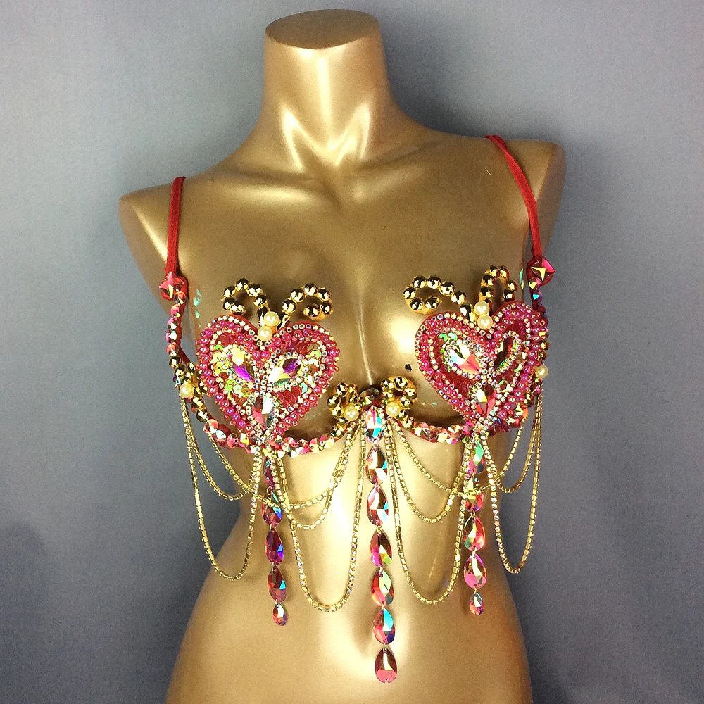 

Samba Bra Crystal bikini Rainbow Pink RED Stone Belly dancing Wire Bra Belly Queen Dance Wear Gogo Outfit Carnival