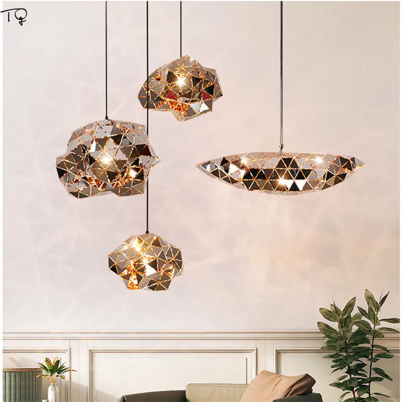 

Nordic Post-modern Creative Geometry Designer Led Decorative Pendant Lights Metal Chrome Individual Restaurant Coffee Shop Cafe