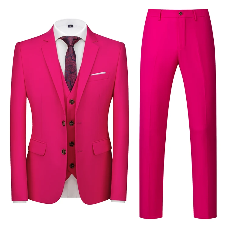 16 Colors ( Jacket + Vest + Pants ) Men's High Quality Formal Business Slim Fit Mens Suit Best Groom Wedding Tuxedos 3 piece Set