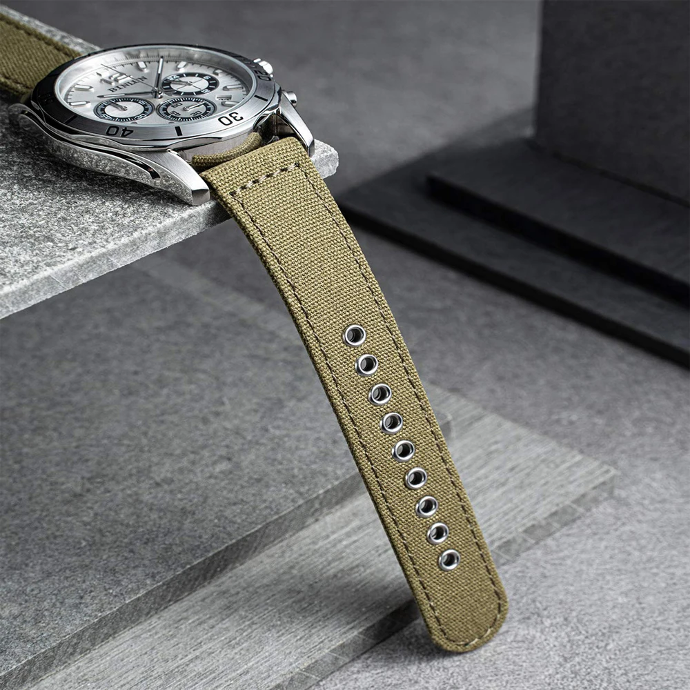 BINLUN Canvas Watch Bands 18/20/22/24m Military Watch Straps Replacement Cotton Fabric Quick Release Watchbands for Men Women