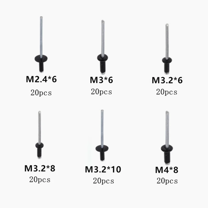 120개 M2.4-M4 알루미늄 리벳 구색 키트 블라인드 리벳 보관 케이스가 있는 팝 리벳 실버 돔 헤드 가정용