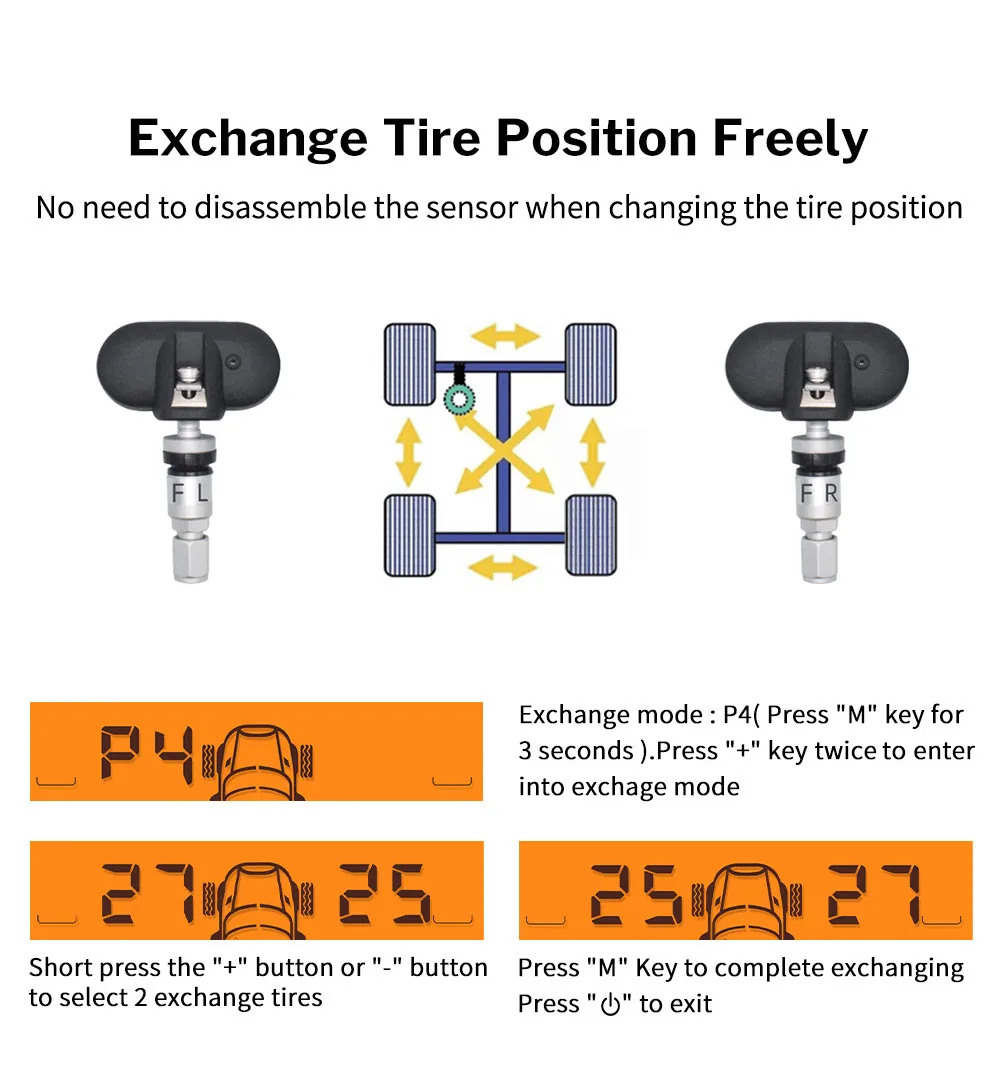 Deelife Car TPMS Solar Tire Pressure Monitoring System For 4 Wheel Alarm Warning With 0-8 Bar Tyre Tpms 4 Sensors rear view mirror reverse camera