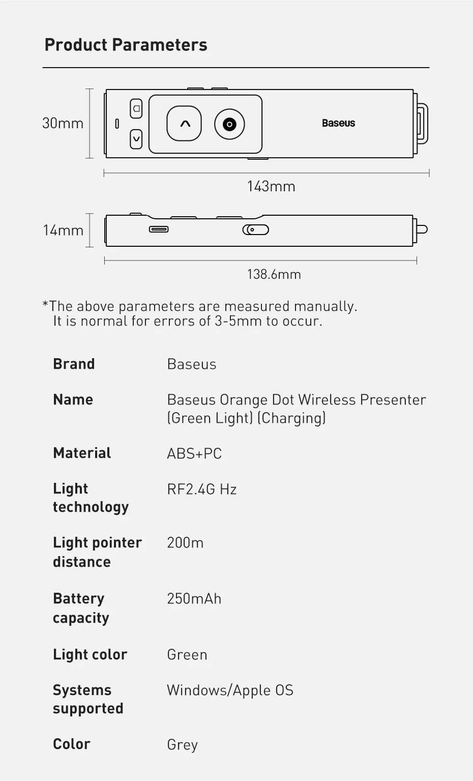 Baseus-puntero inalámbrico Flip pen, mando a distancia Universal para Mac Win, proyector, presentación de Powerpoint