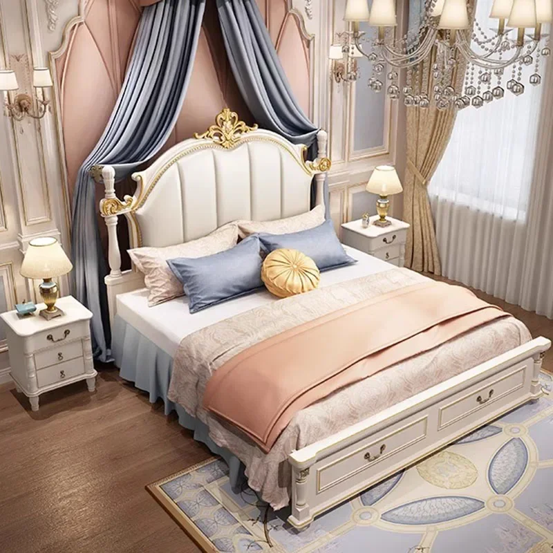 American Luxury Bedroom Sets Double European Wood Solid Bedroom Sets High Box Camas Moderrnas Inteligentes Home Furniture