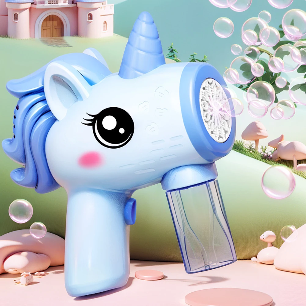 Unicorn Electric Bubble Gun Toy with Light Bubble Machine Gun Maker Birthday Gifts for 3 4 5 6 Years Old Boys Girls