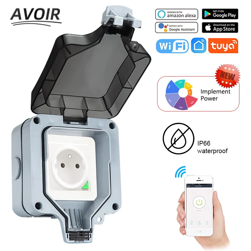 Avoir Tuya Zigbee Wall Electrical Outlets Wifi Smart IP66 Outdoor