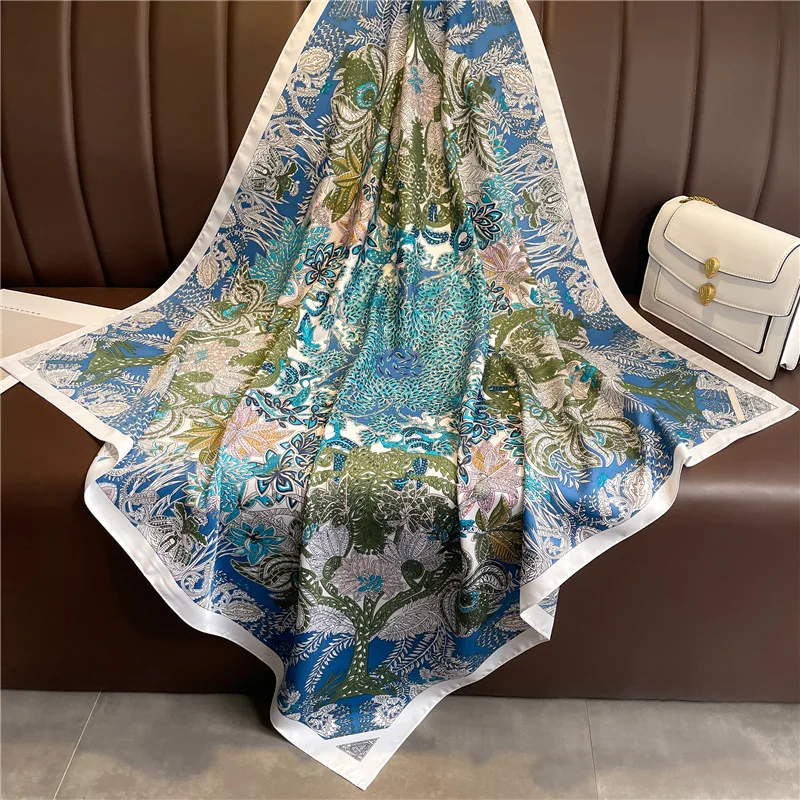 90*90cm Retro Bedruckter Quadratischer Schal Damen Luxus Seidenschals Bandanas Sommer Reise-Umhang Elegant Hijab Halstuch für Damen – Detail 16