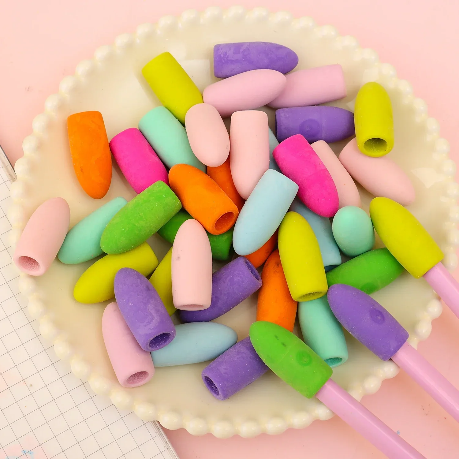 Pencil Eraser Multifunction Soft Eraser Caps Pencil Erasers Toppers Color Rubbers for Kids Student School Stationery Pen Head Protector Sleeve