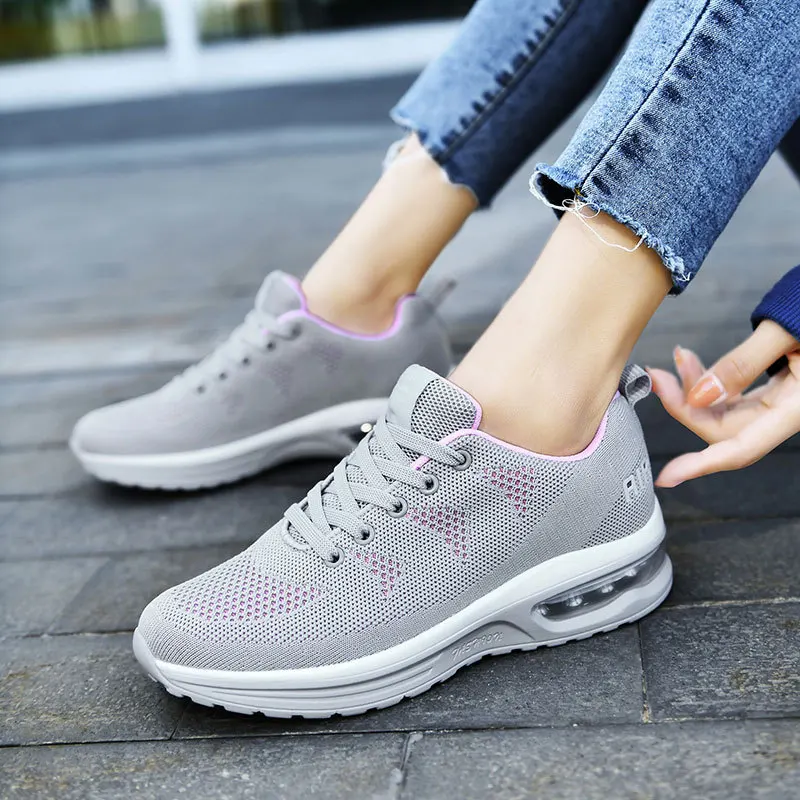 New Women's Shoes Fashion Sneakers Stretch Fabric Air Cushion Casual Platform Shoes Thick Bottom Travel Ladies Sports Shoes