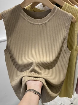 سترات نسائية كورية محبوكة برقبة على شكل حرف v بلوزات متينة Mujer De Moda 2025 موضة صيف جديدة للسيدات بدون أكمام قطع علوية رفيعة غير رسمية 4