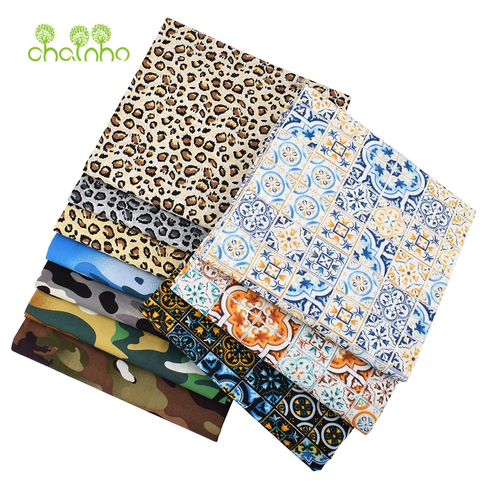 Chainho,Printed Plain Weave Poplin Cotton Fabric,DIY Quilting Sewing Material,Patchwork Cloth,Floral Series,3 Sizes,15PC30