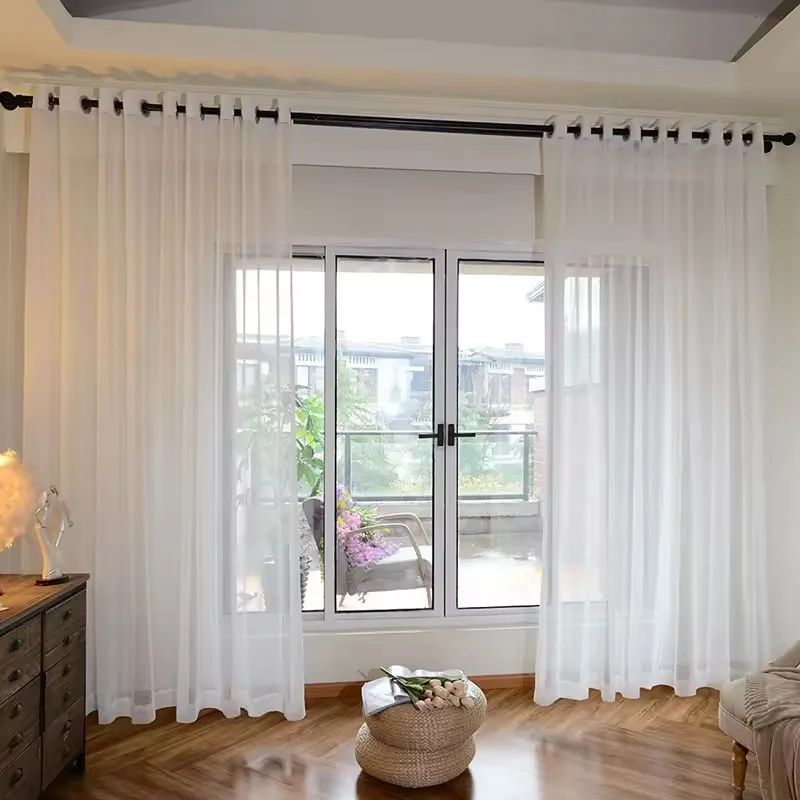 

White Polyester Sheer Voile Wholesale Ready Made Window Curtain Drapes For Living Room