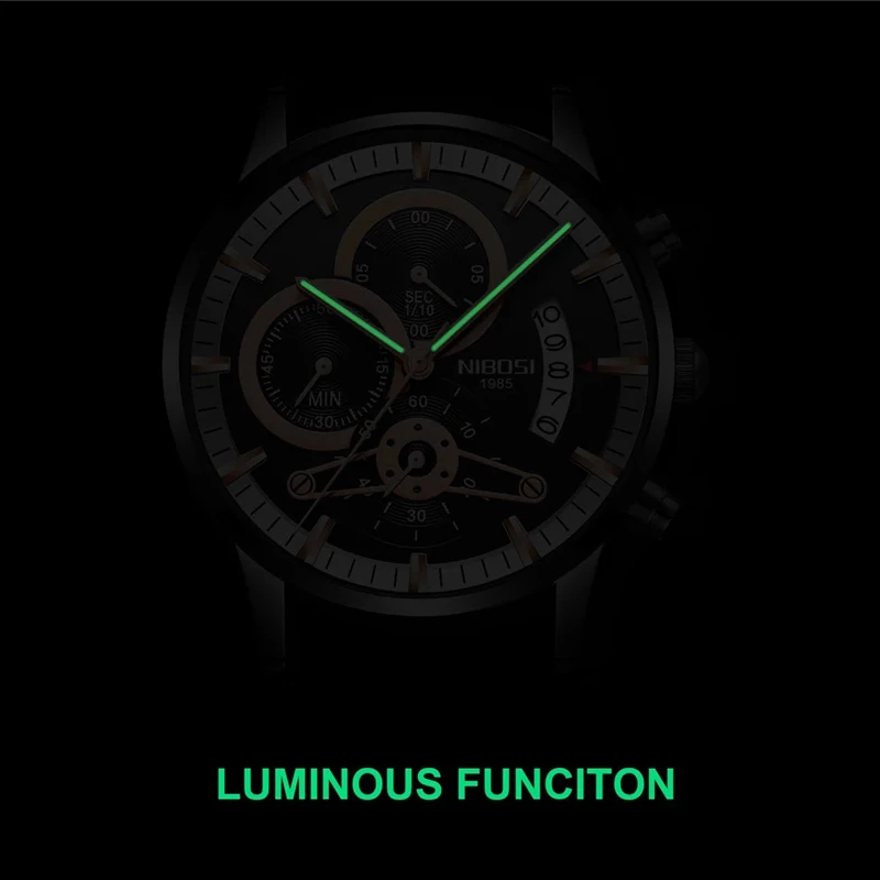 NIBOSI Fashion Chronograph Quartz Watch for Men Stainless Steel Waterproof Mens Watches Top Brand Luxury Clock Relogio Masculino