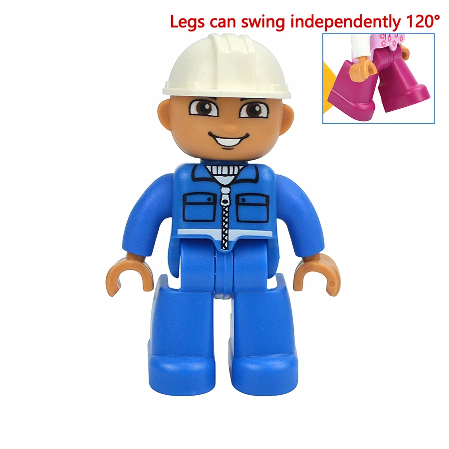 Jumbo Building Block Character Set - Farmer, Pirate, Worker, Doctor & Policeman Figures