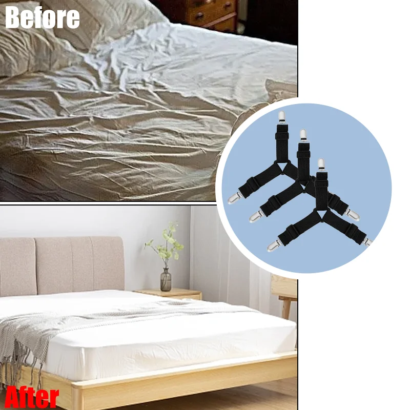 Bed Sheet Holder 4PCS Adjustable Straps Fitted Sheet Elastic Anti Slip Clip Blankets Quilt Holder Organize Gadgets