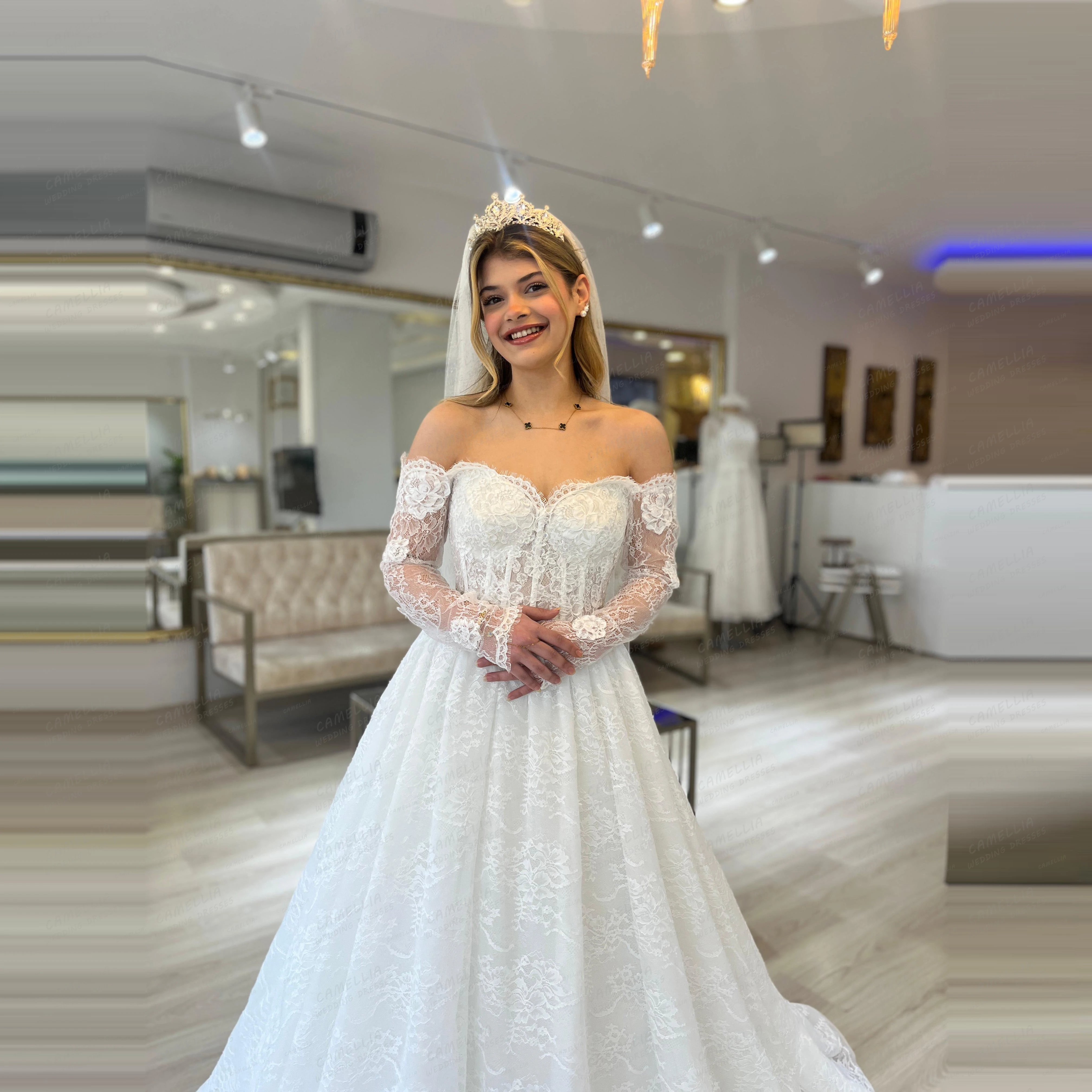 Wedding Dress Women's ALine Sexy Lace Off Shoulder Bridal Gown Long Sleeve  Party | eBay