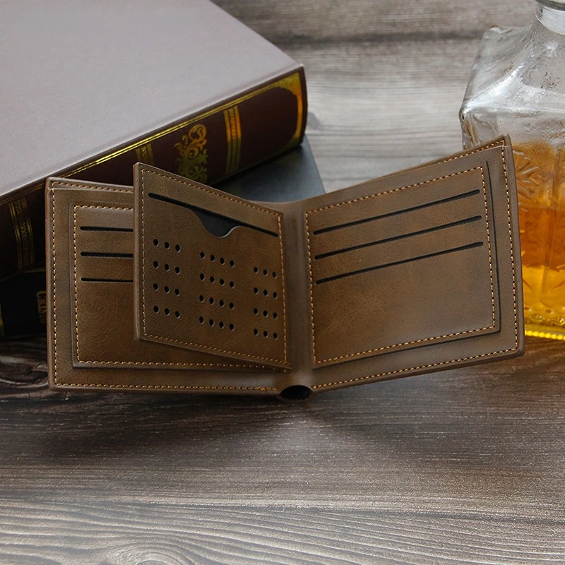 New pattern Men's Wallet PU leather fashion leisure time High-capacity Purse Male zipper Multi card position short wallet