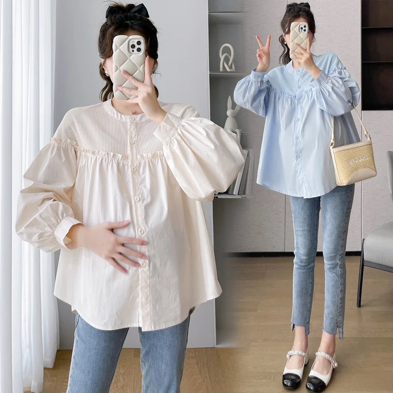 I82525    임신 블라우스 한국 패션 루즈 패치워크 디자인 여성 탑 신상품 임..