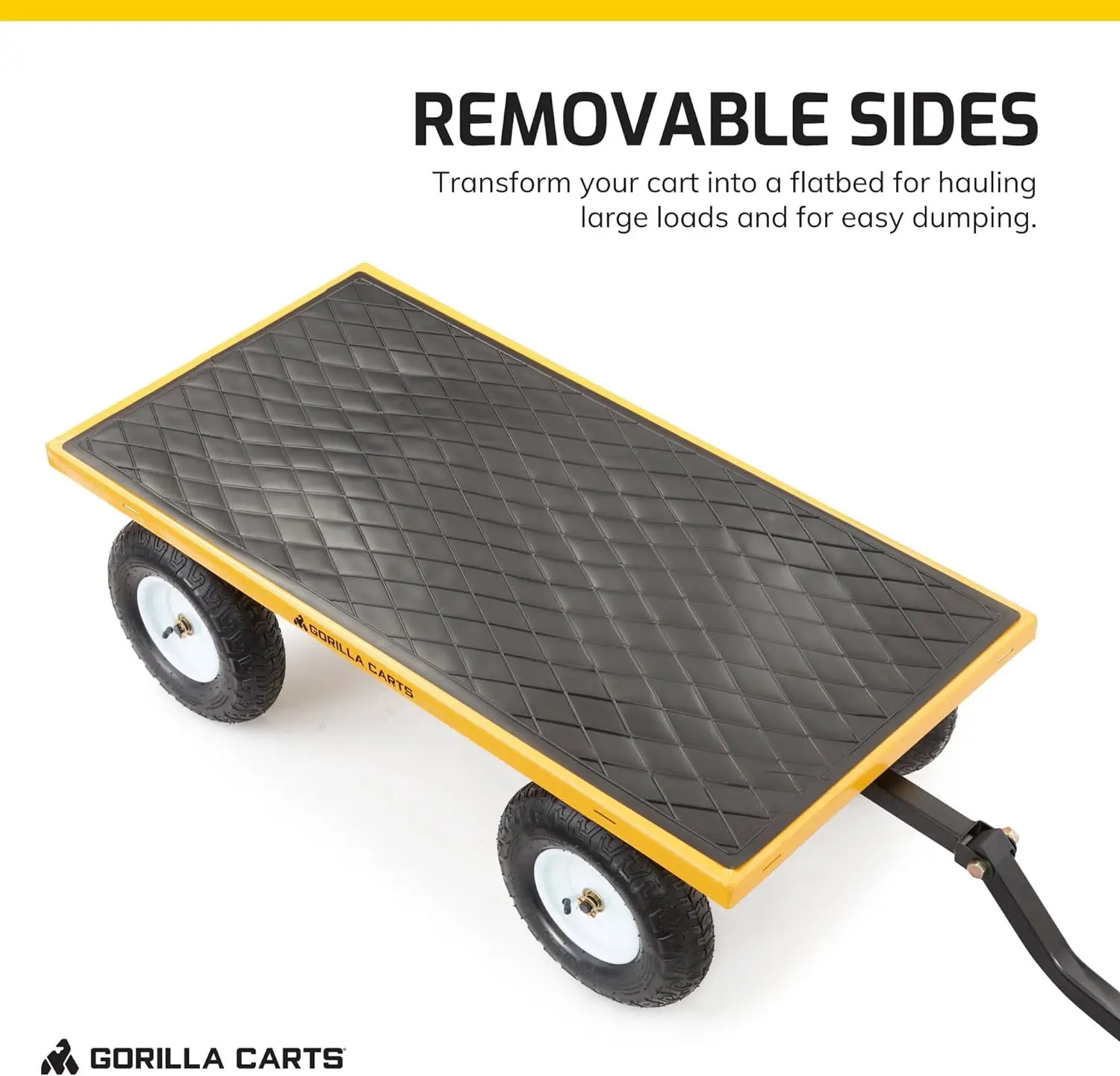 Steel Utility Cart 7 Cubic Feet Garden Wagon Moving Cart with Wheels 1200 Pound Capacity Removable Sides & Convertible Handle
