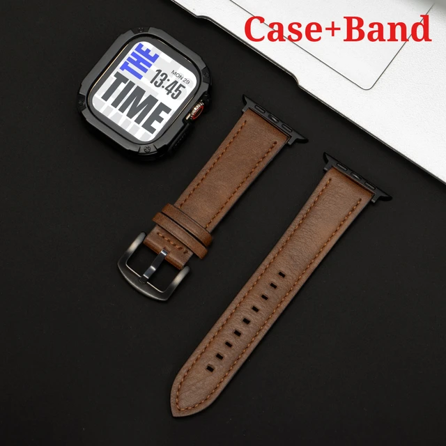 Bracelet en cuir + étui compatible avec Apple Watch Ultra 3 49 mm pour iWatch séries 11 10 42 mm 46 mm 9 8 7 41/45 mm 6 5 4 SE3 40/44 mm 1