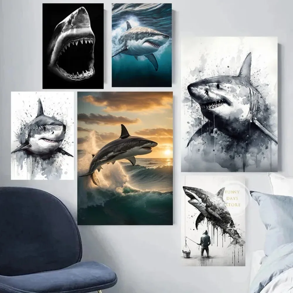 Great White Shark Ocean Giants Canvas Art - Nature Wall Decor Poster