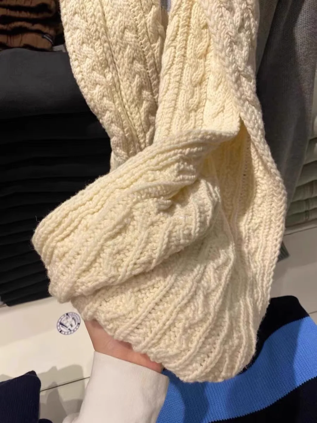 Tassel Twisted Flower Knitted Scarf For Woman Autumn Winter Unisex Thick Warm Long Size Casual Beige Sweet Scarves Hand Made