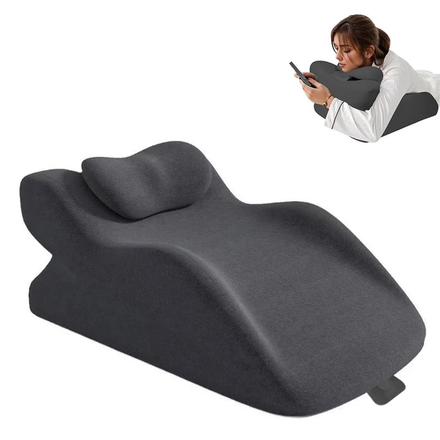 Bed Multifunctional Ergonomic Wedge Pillow with New Prone Position for Reading, Unique Curved Design, with Washable Cover 1