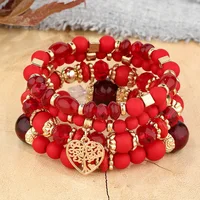 New Acrylic Beads Chain Bracelet Set For Women Tree Of Life Charm Elastic Bangle Female Bohemian Jewelry Accessories 5
