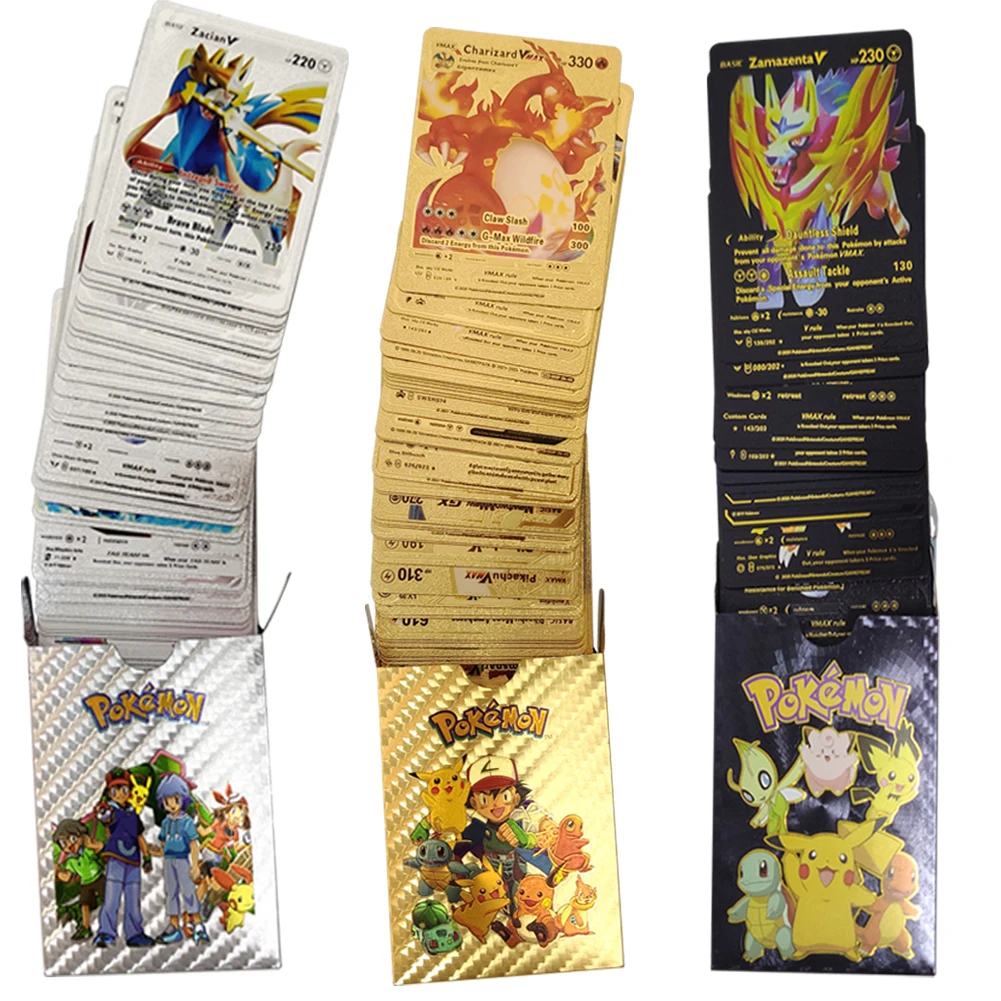 DIY Silvery Pokemon cards 55Pcs/Box English version Pikachu Charizard Vmax  Vstar Shiny Card Birthday gift for children - AliExpress