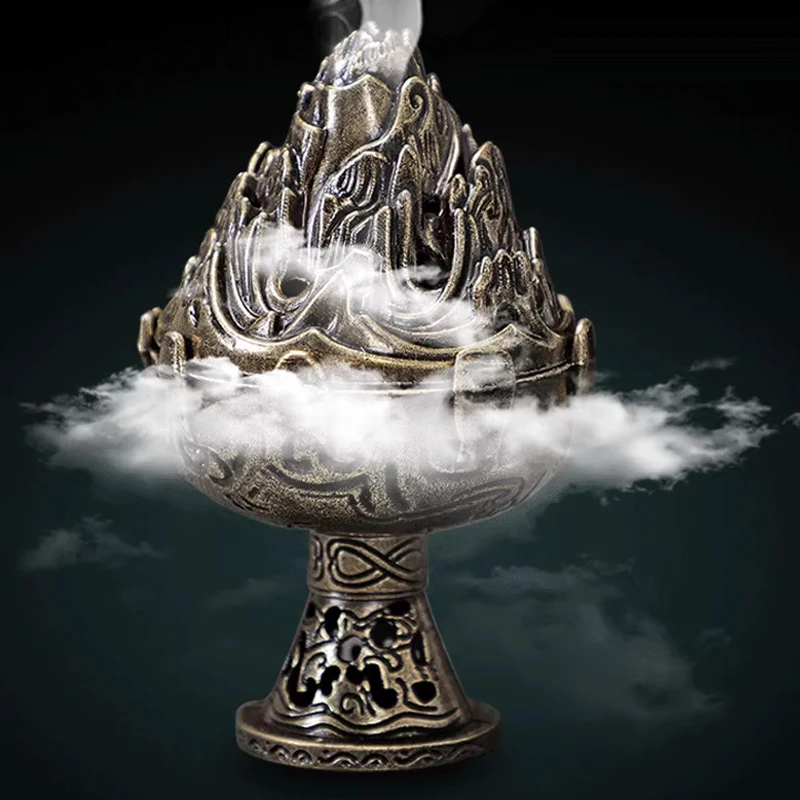 Creative Mini Aromatherapy Furnace, Home Indoor Ceremony Decorations, Chinese style Metal Boshan Shape Small Incense Burner, 1Pc