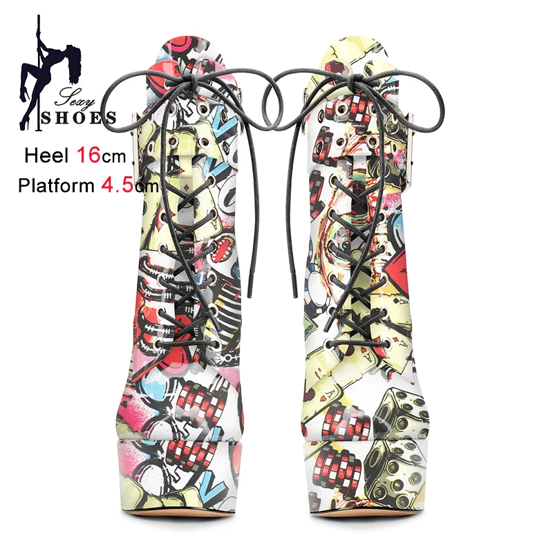 Fashion Patent Leather Lady Boots Sexy Super High Heel Woman Shoes Round Toe Side Zipper Waterproof Platform Stiletto Short Boot