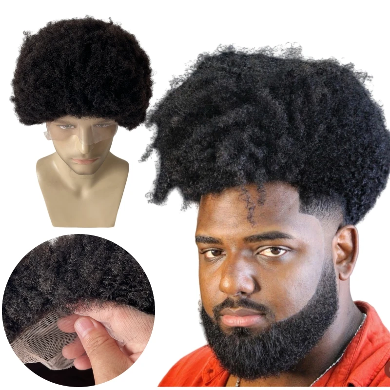 12 Inches Iindian Virgin Human Hair Hairpieces #1B Black 4mm Root Afro Wigs Full Lace Wig for Black Woman