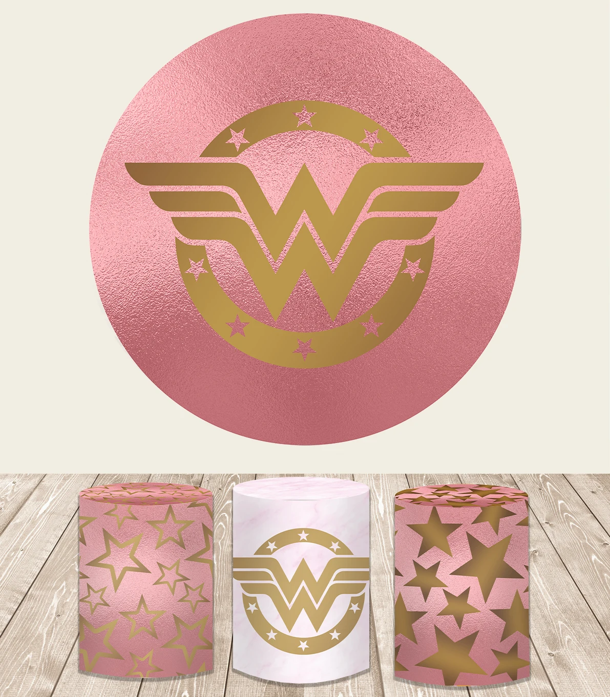 Round Circle Background Wonder Super Woman Girl Background Boys Birthday Party Table Cover Per Studio Fotografico