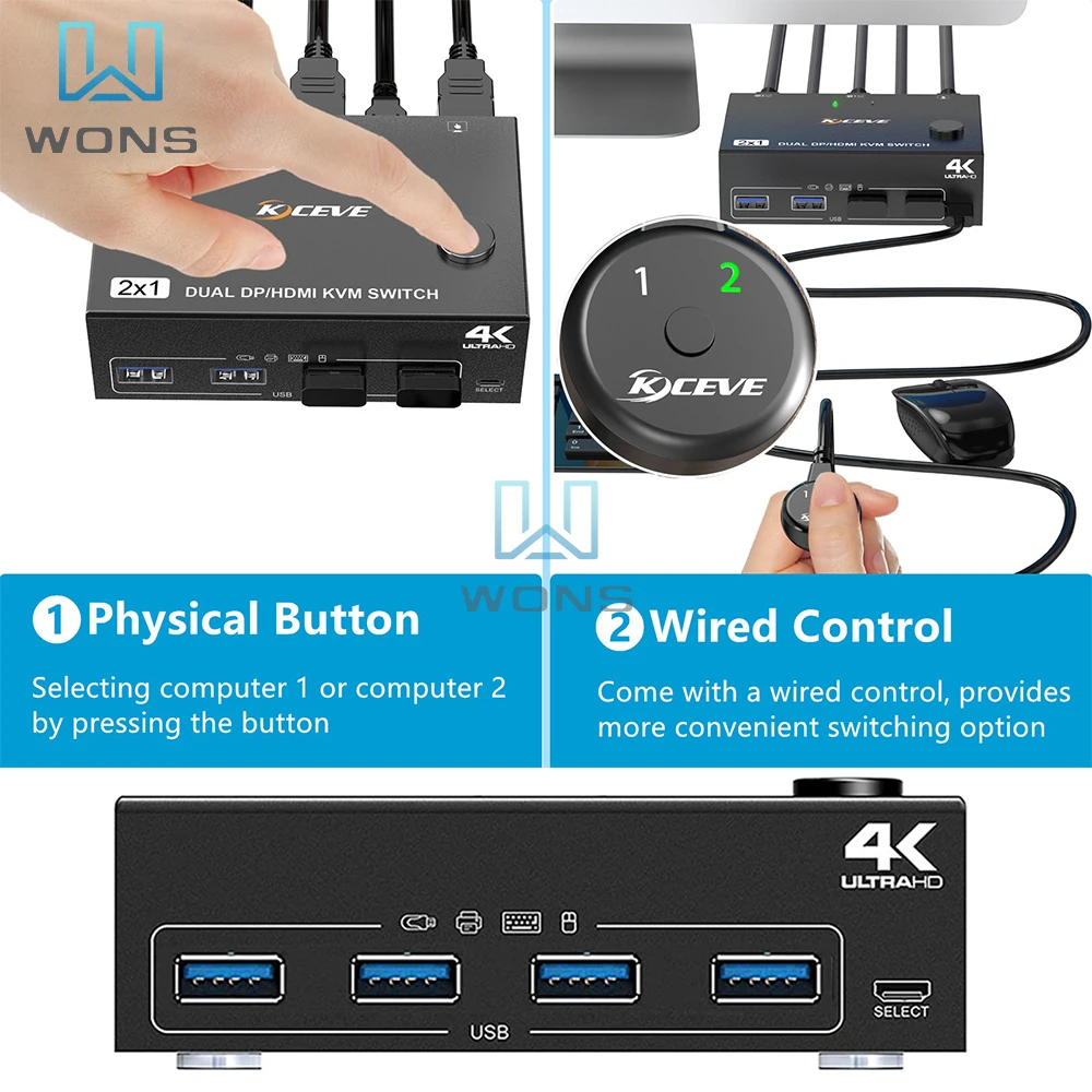 HDMI KVM ġ  , USB 3.0 ġ, Ȯ ÷, 2  2 ƿ, 2 ǻ , 4K @ 60Hz