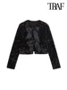 TRAF-Women's Long Sleeve Sequined Cropped Jacket, O Neck Coat, Female Outerwear, Chic Tops, Bow Tied 4