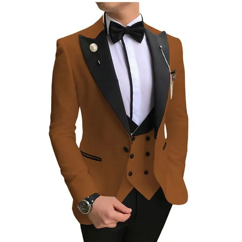 2023 Pink large size (suit + vest + trousers) Fashion business casual suit three-piece groom and groomsman wedding banquet suit