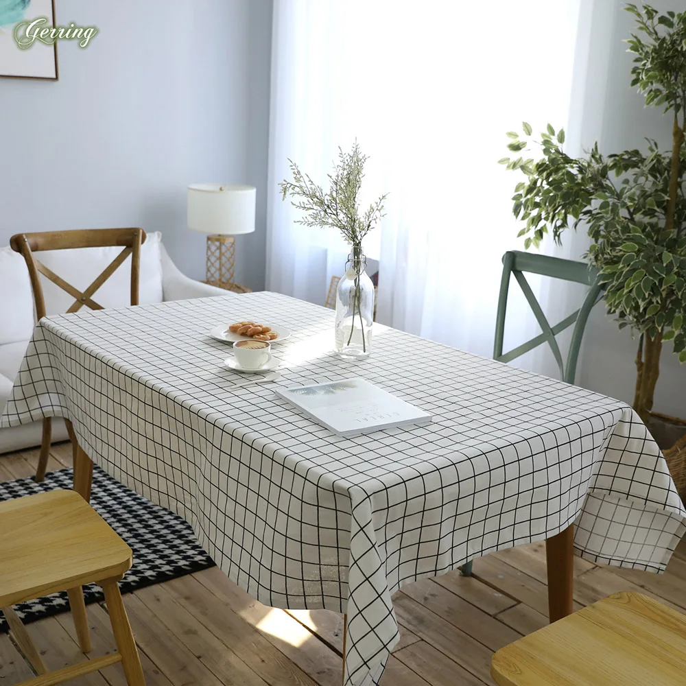 

Gerring Tabl Cover Waterproof Modern Art Cotton Linen White Birthday Table Cloth Picnic Black Kitchen Rectangular Tablecloths