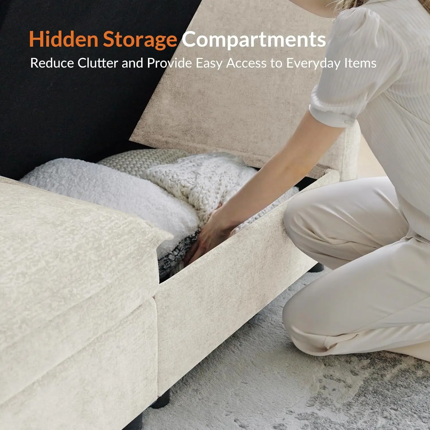 127'' Modular Sectional Sofa, Oversized U Shaped Couch with Storage Ottoman, Comfy Chenille Sofa with Deep Seat, 6 Seat